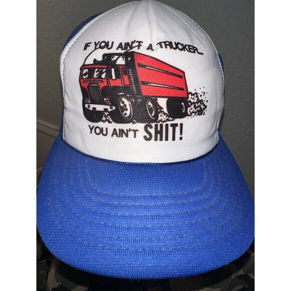 Vintage 80s Blue Funny Trucker You Ain’t  Sh@# Snapback Rope Hat Trucker Cap - Picture 1 of 5